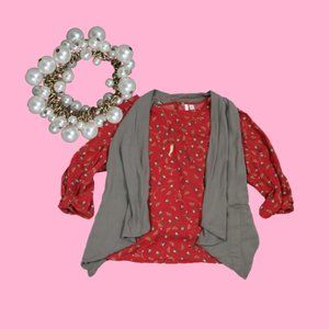 Outfit Coral Blouse Gray Vest